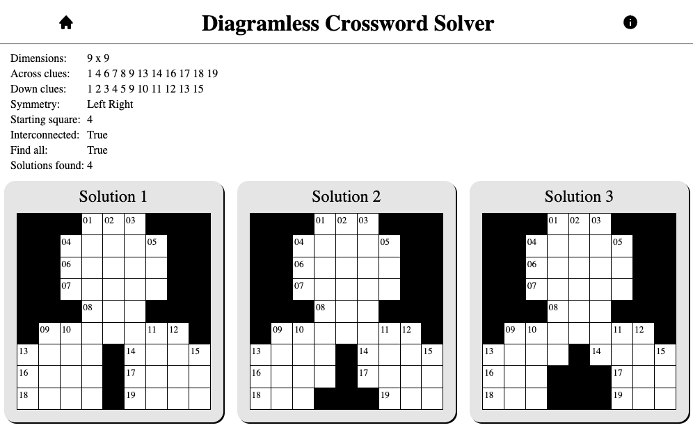 A diagramless crossword puzzle with some solutions.