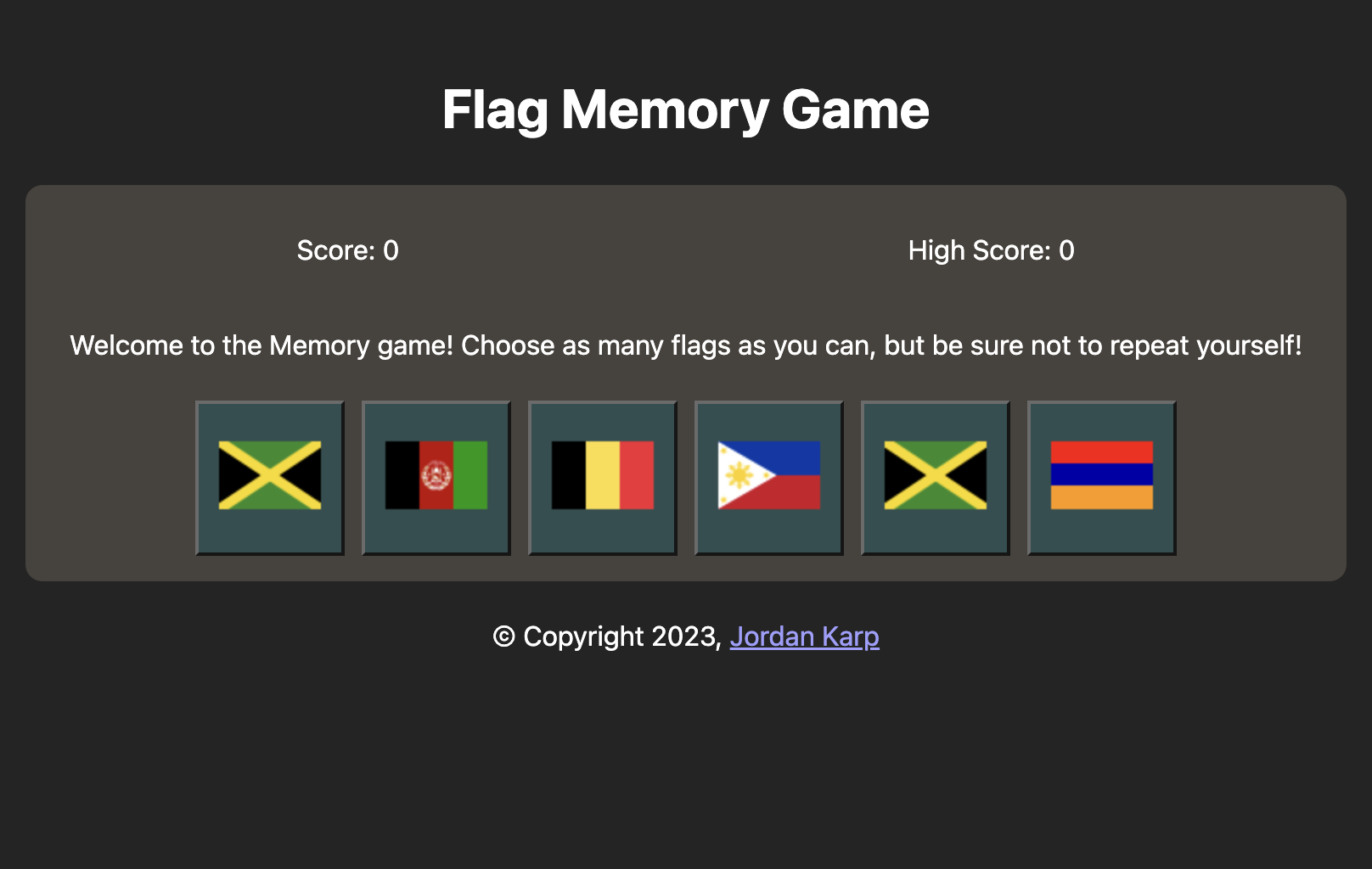 An image of the Flag Memory Game